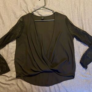 SHEIN Black Drape Blouse with Sheer Sleeves